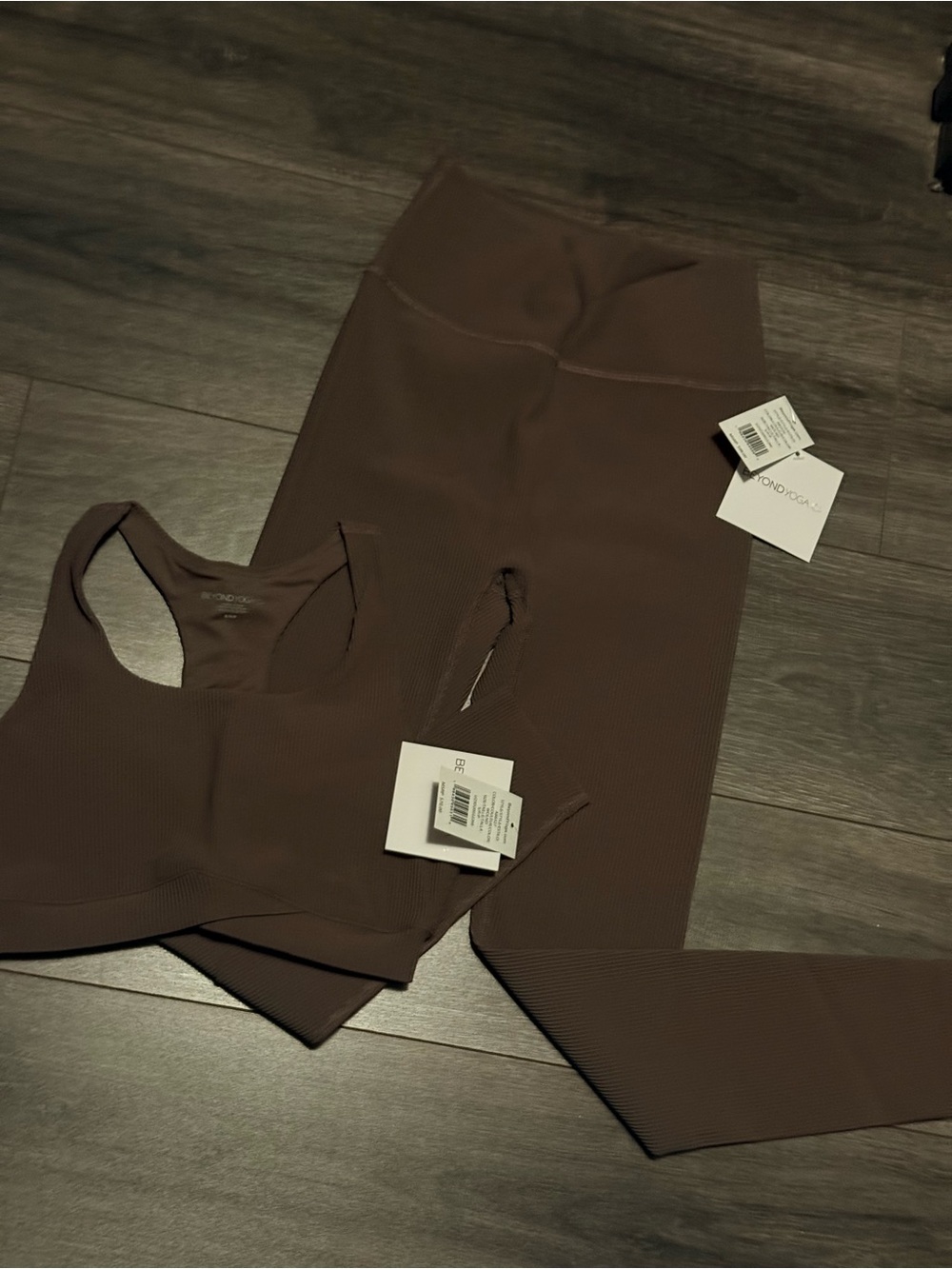 Beyond Yoga Ribbed Cropped Tank in Chocolate Brown
